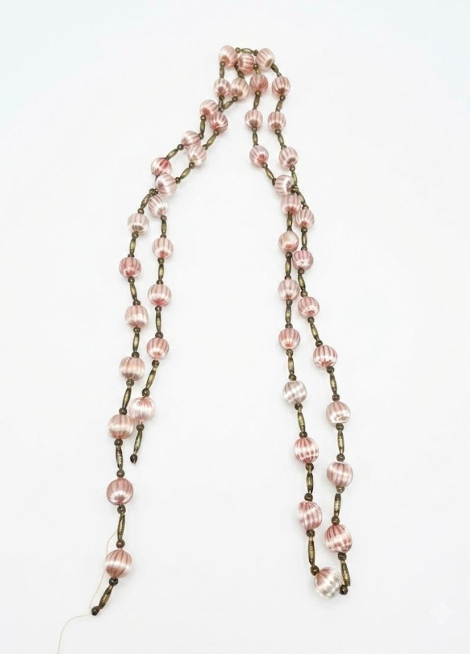 VTG Mid-Century Satin Wrapped Mercury Glass Bead Christmas Tree Garland 7.5ft